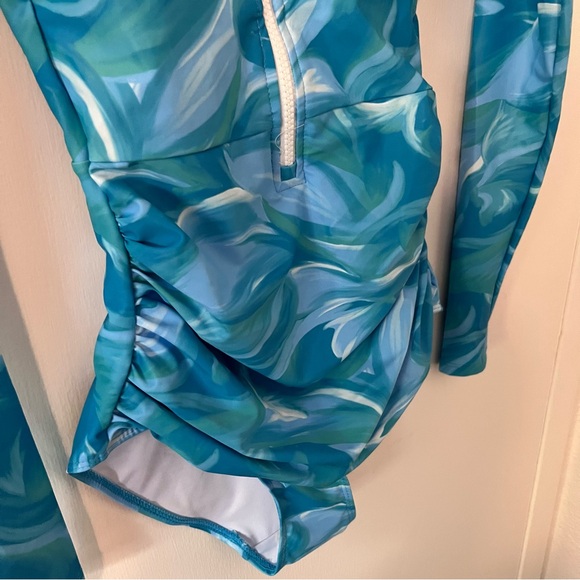 NWT AXESEA Rash Guard Long Sleeve One Piece Swimsuit Zip Bathing Suit Blue 4 - Picture 5 of 12